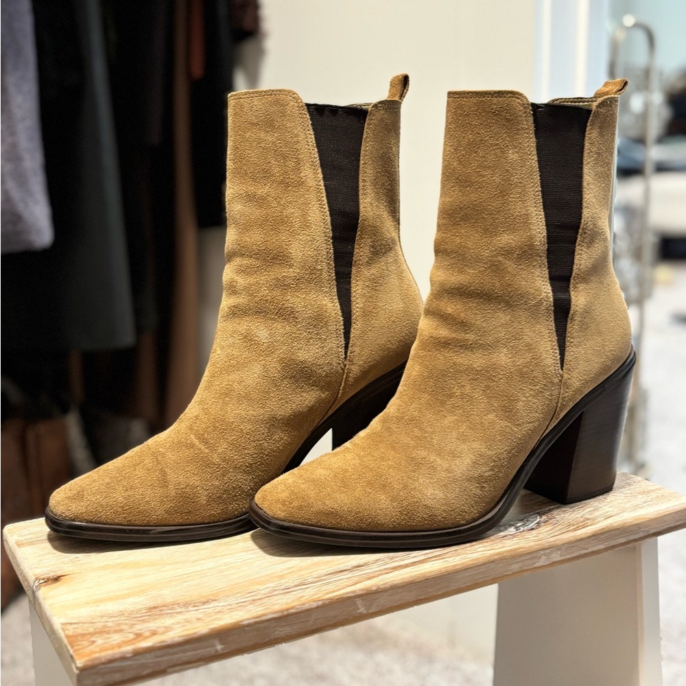 Marc Fisher Camel Suede Heeled Boots